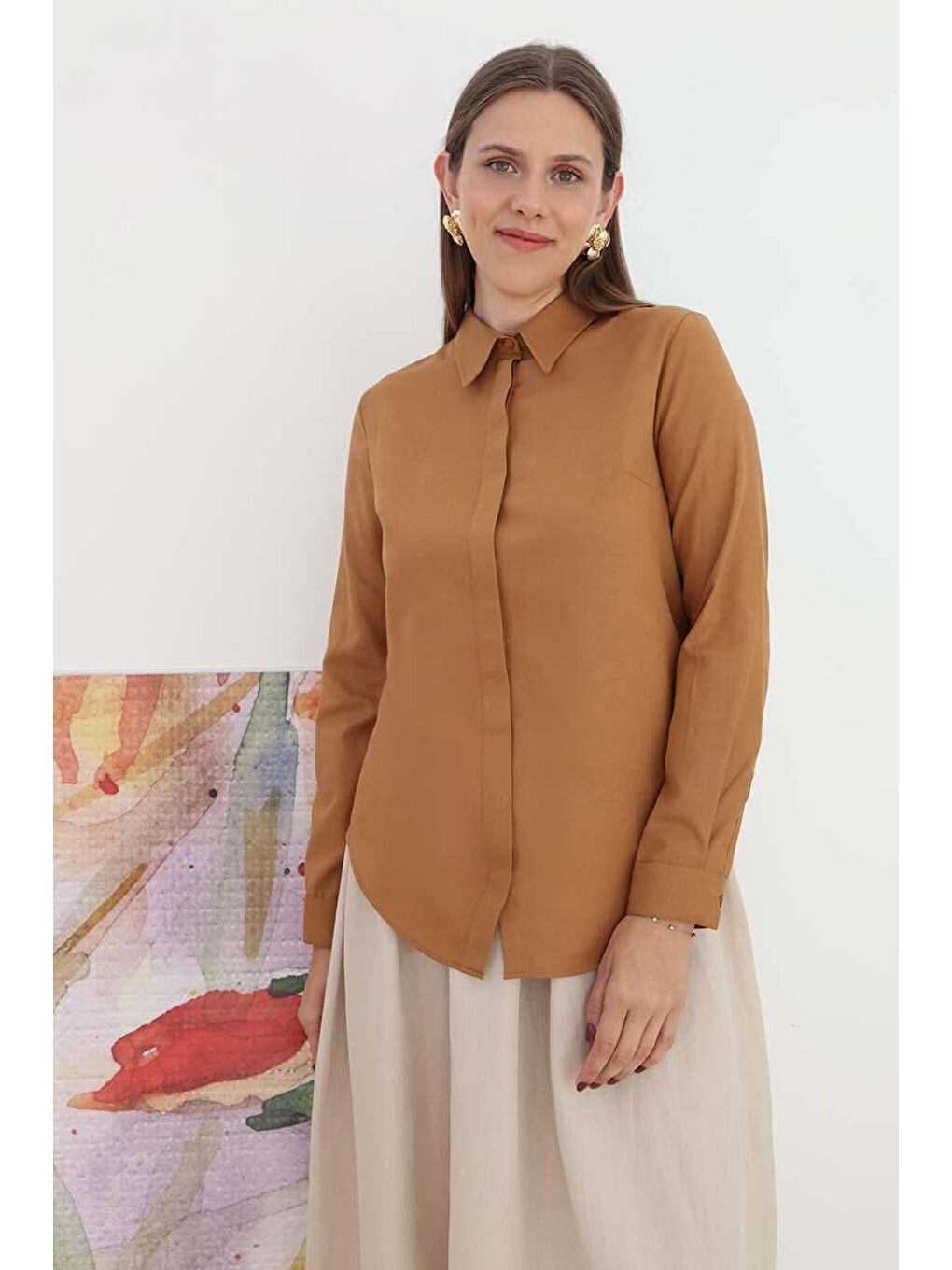 Sarı Hardal Basic Gizli Patlı Gömlek