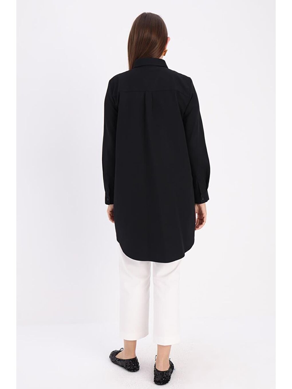 Siyah Basic Gizli Patlı Gömlek Tunik-3