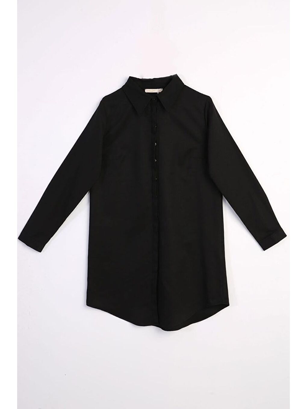 Siyah Basic Gizli Patlı Gömlek Tunik-5
