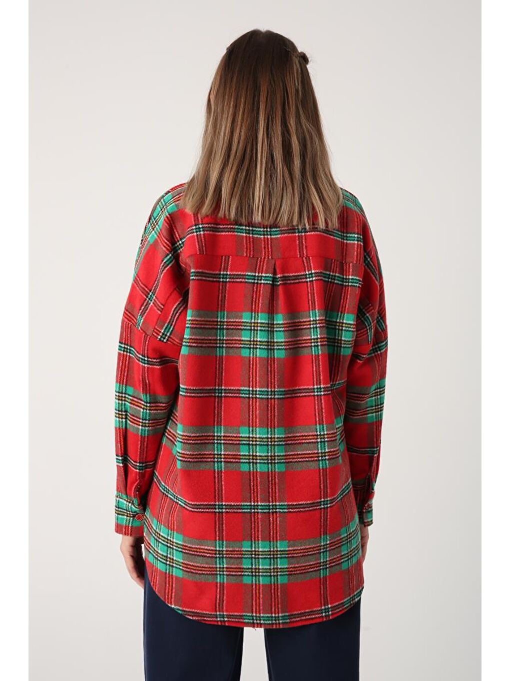 Kırmızı-Yeşil Oversize Oduncu Gömlek Tunik-2
