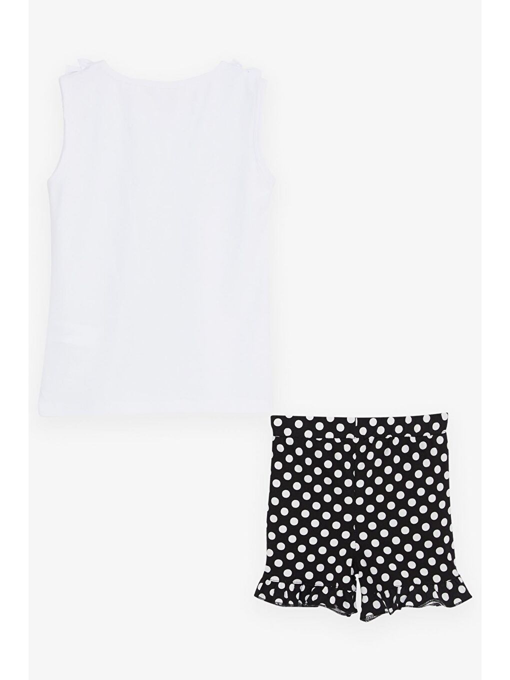 Kız Çocuk Şortlu Takım Puantiyeli Fiyonklu Fırfırlı Beyaz (4-8 Yaş)-1