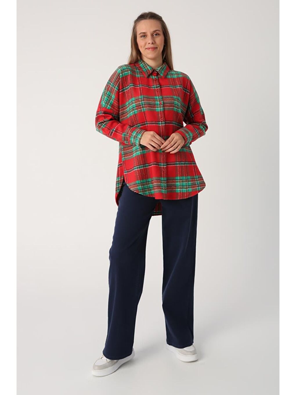 Kırmızı-Yeşil Oversize Oduncu Gömlek Tunik-3