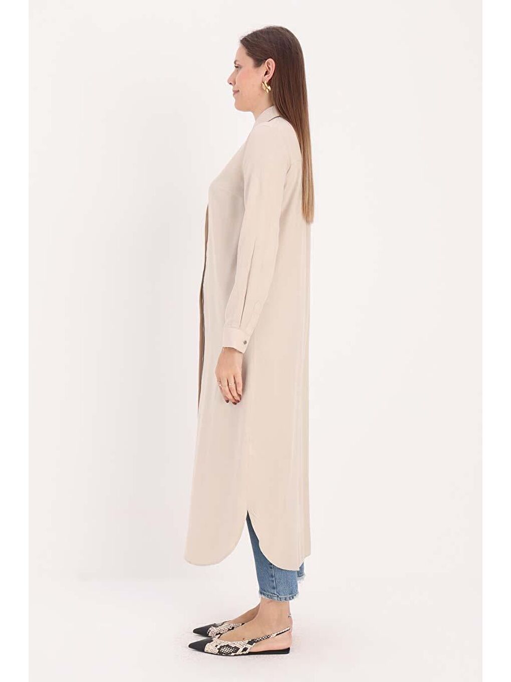 Bej Taş Gizli Patlı Gömlek Tunik-2