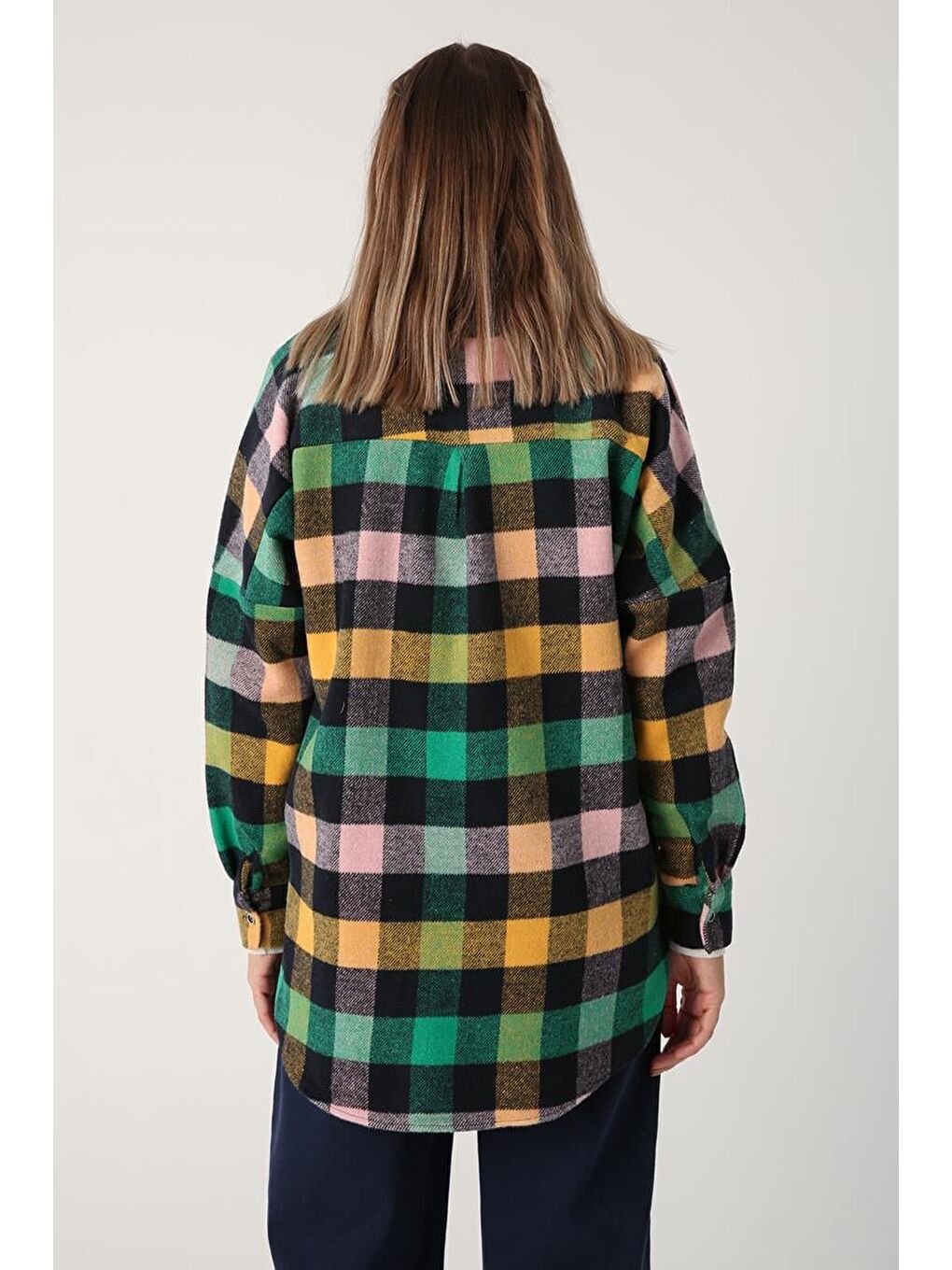 Yeşil-Lacivert Oversize Oduncu Gömlek Tunik-2