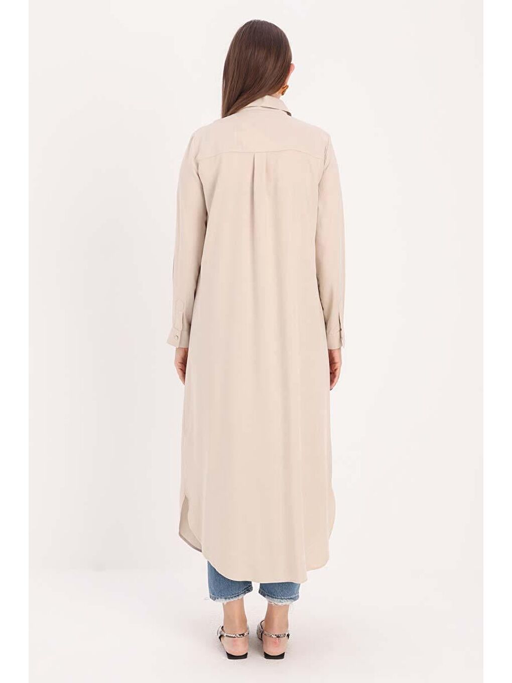 Bej Taş Gizli Patlı Gömlek Tunik-3
