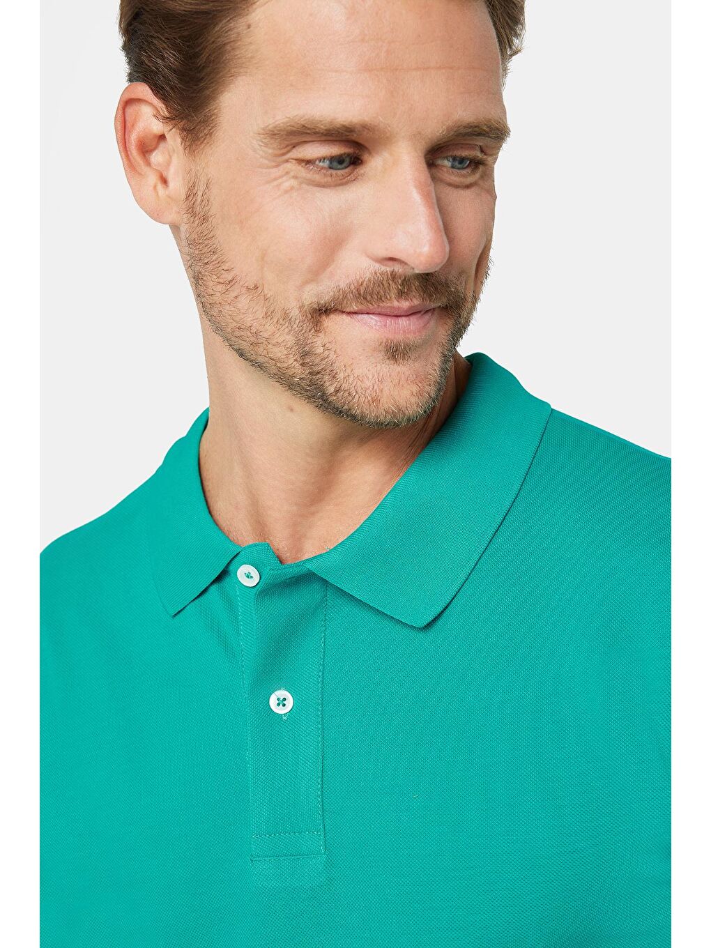 Erkek Slim Fit Dar Kesim %100 Pamuk Düz Pike Yeşil Polo Yaka Tişört-2