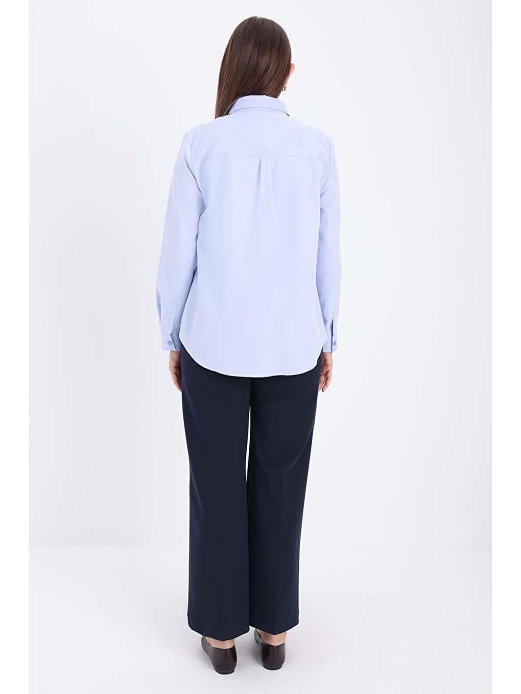 Mavi Pamuklu Gizli Patlı Gömlek-3