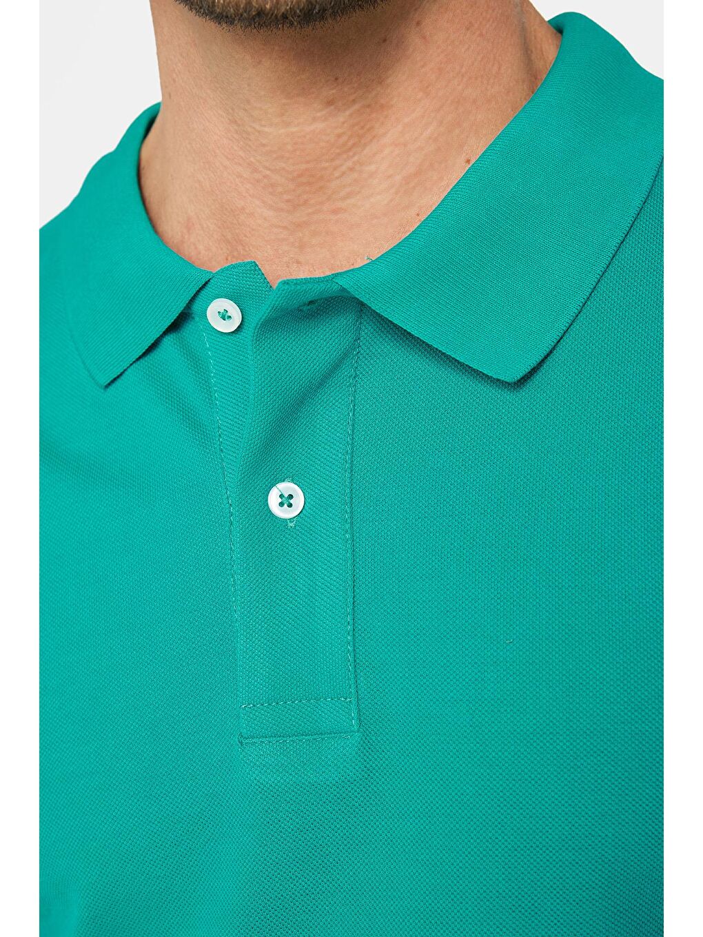 Erkek Slim Fit Dar Kesim %100 Pamuk Düz Pike Yeşil Polo Yaka Tişört-3