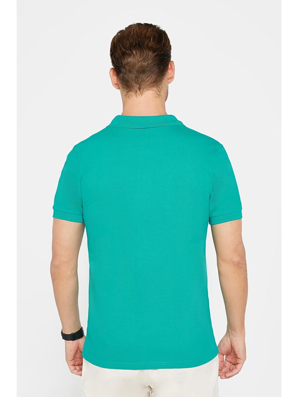 Erkek Slim Fit Dar Kesim %100 Pamuk Düz Pike Yeşil Polo Yaka Tişört-4