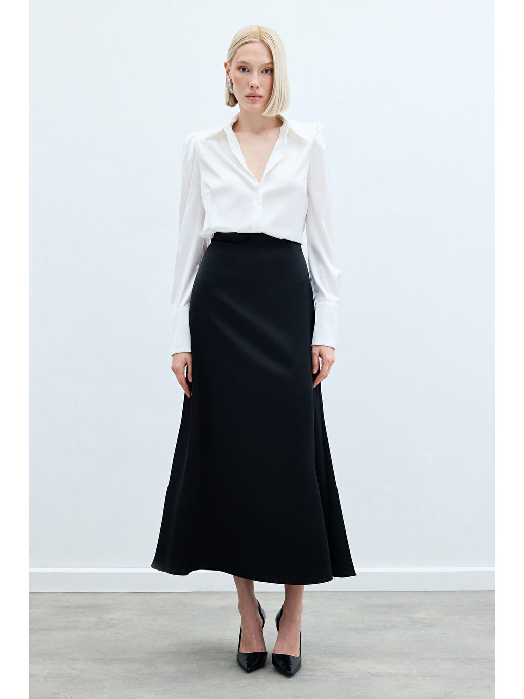 Uzun Saten Etek - Siyah-1