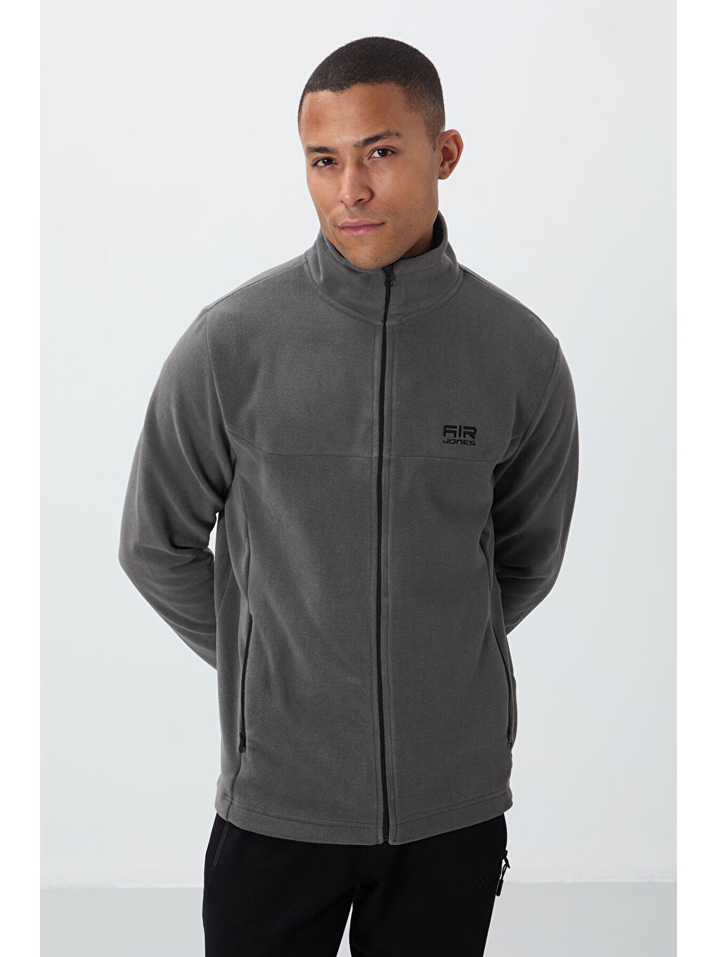 Hardy Koyu Gri Standart Kalıp Polar Erkek Fermuarlı Sweatshirt - 88299