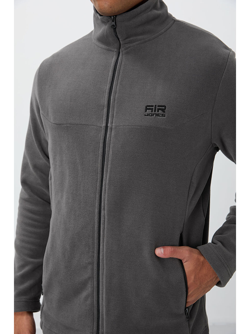 Hardy Koyu Gri Standart Kalıp Polar Erkek Fermuarlı Sweatshirt - 88299-3