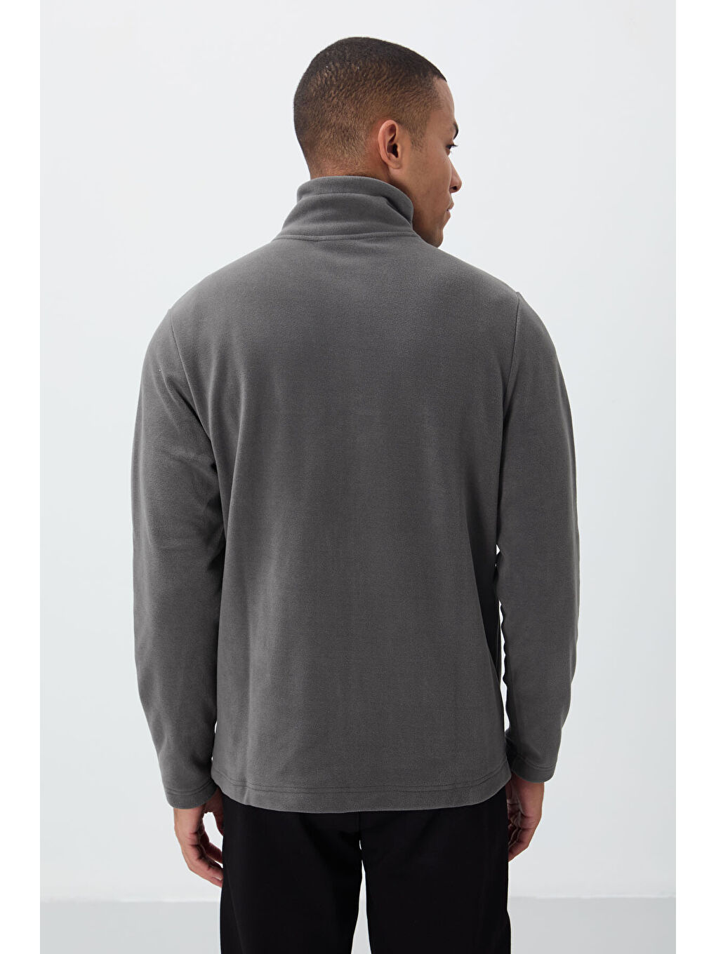 Hardy Koyu Gri Standart Kalıp Polar Erkek Fermuarlı Sweatshirt - 88299-4