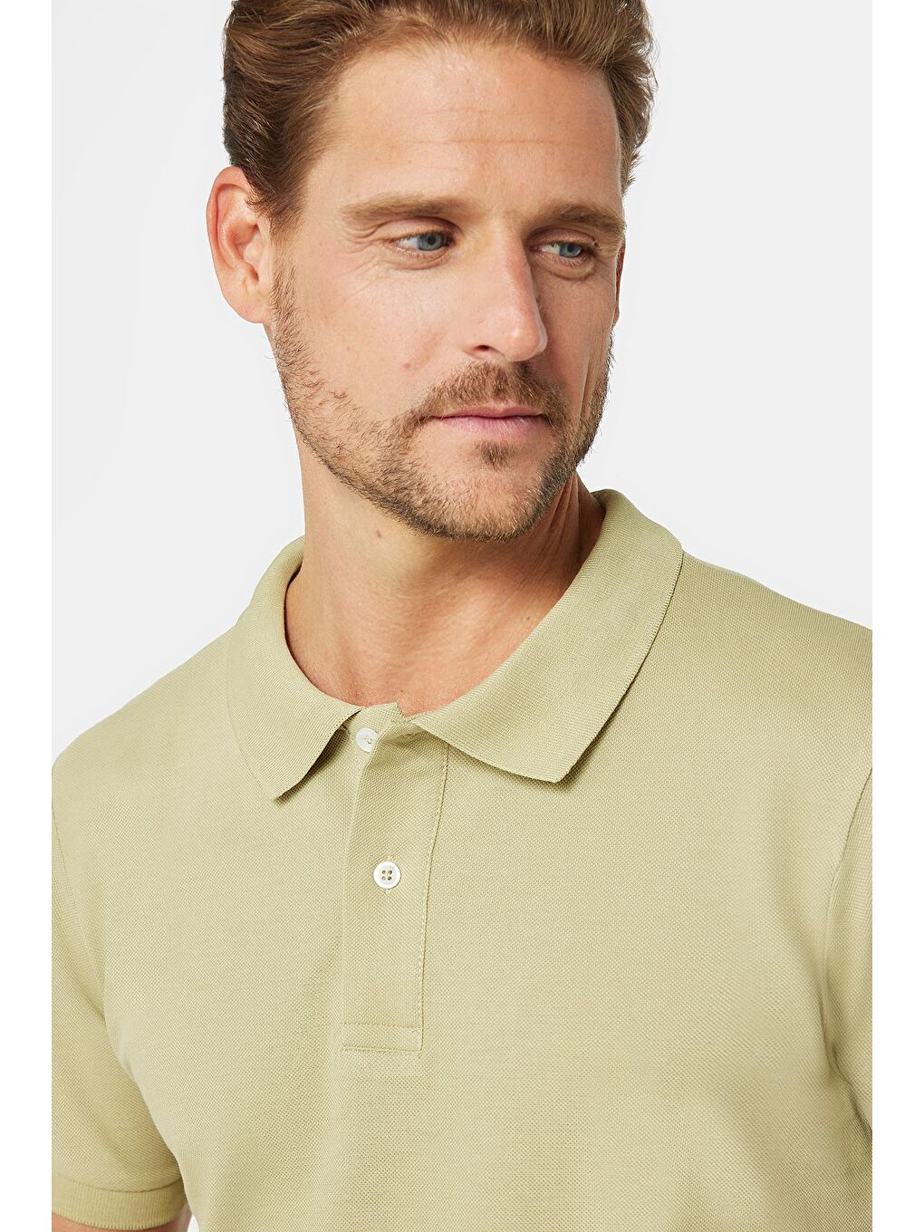 Erkek Slim Fit Dar Kesim %100 Pamuk Düz Pike Yeşil Polo Yaka Tişört-2