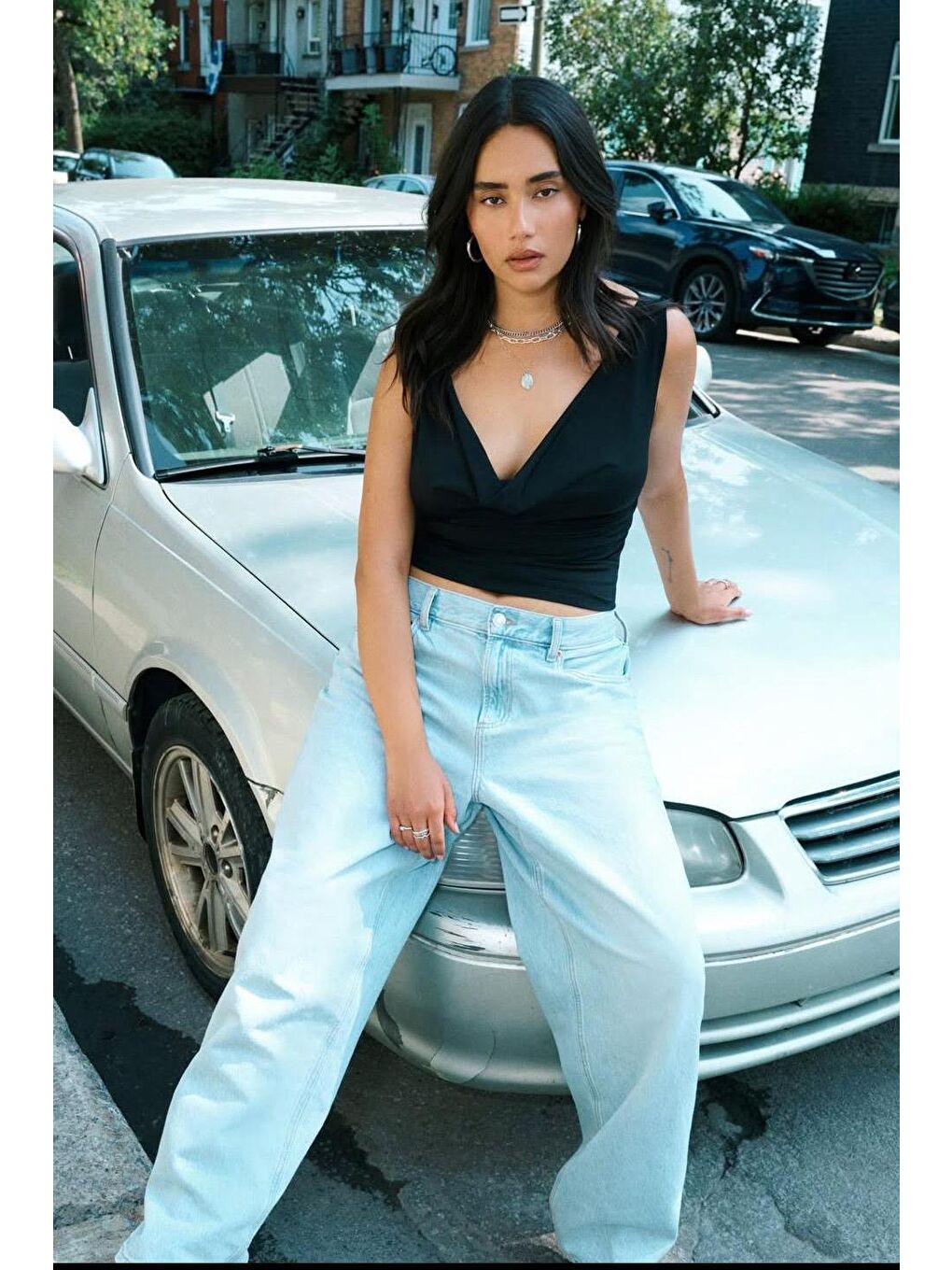 Siyah Degaje Yaka Kadın Body Mg2282