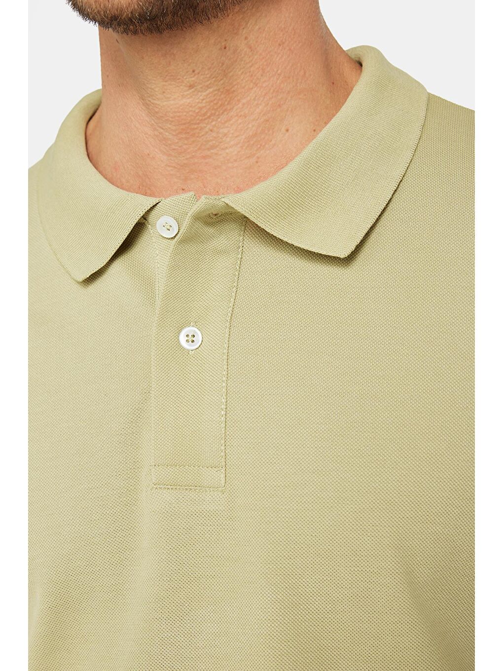 Erkek Slim Fit Dar Kesim %100 Pamuk Düz Pike Yeşil Polo Yaka Tişört-3