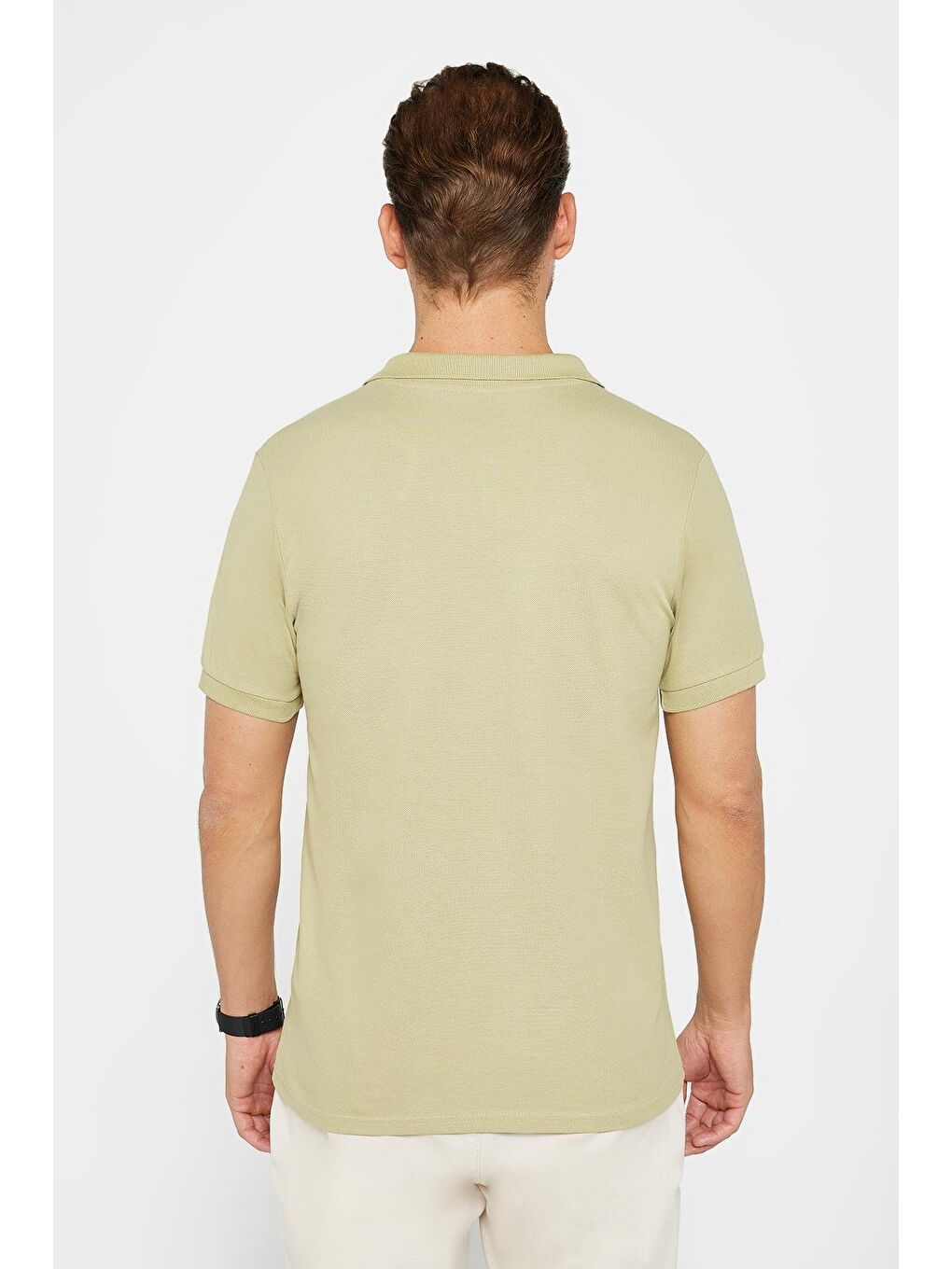 Erkek Slim Fit Dar Kesim %100 Pamuk Düz Pike Yeşil Polo Yaka Tişört-4