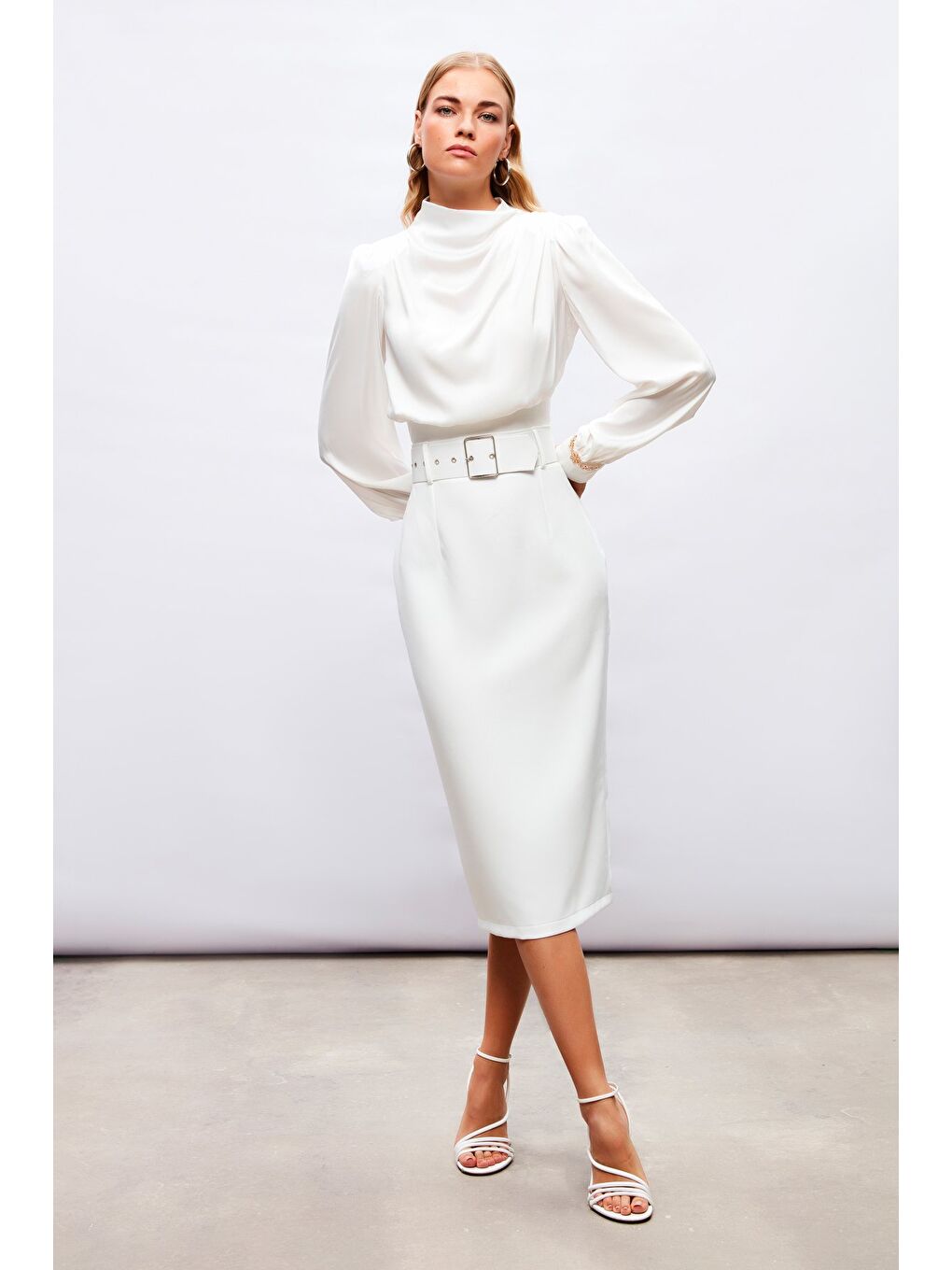 Kemerli Kalem Etek - Ekru