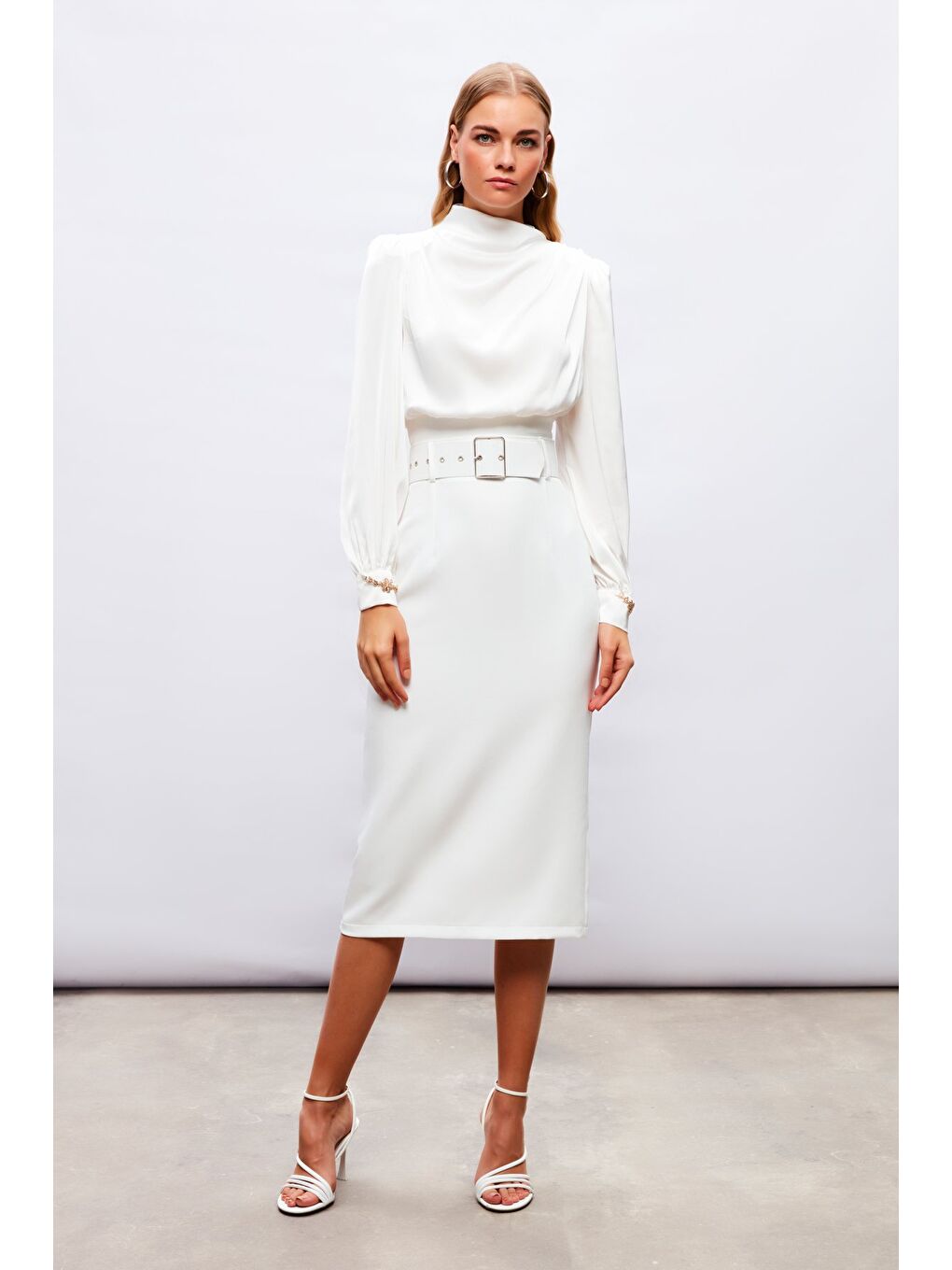 Kemerli Kalem Etek - Ekru-1