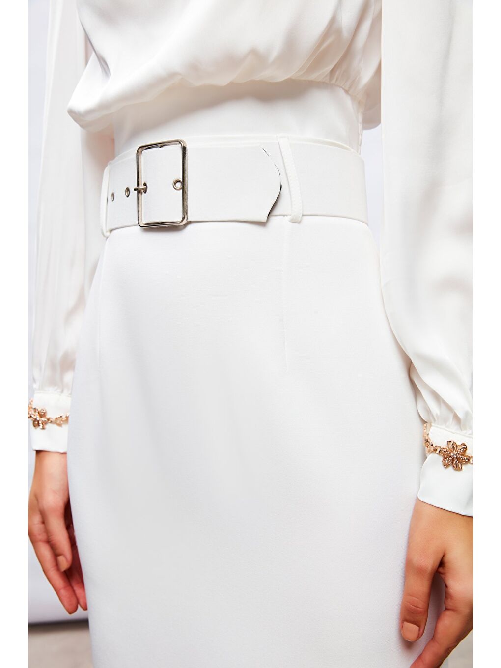 Kemerli Kalem Etek - Ekru-5