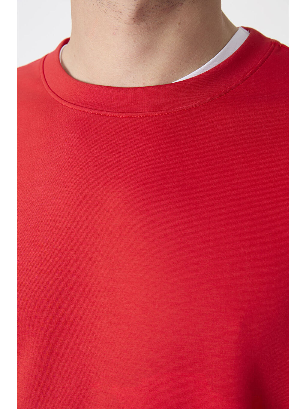 Kırmızı Basic Bisiklet Yaka Rahat Form Erkek Sweatshirt - 88053-3