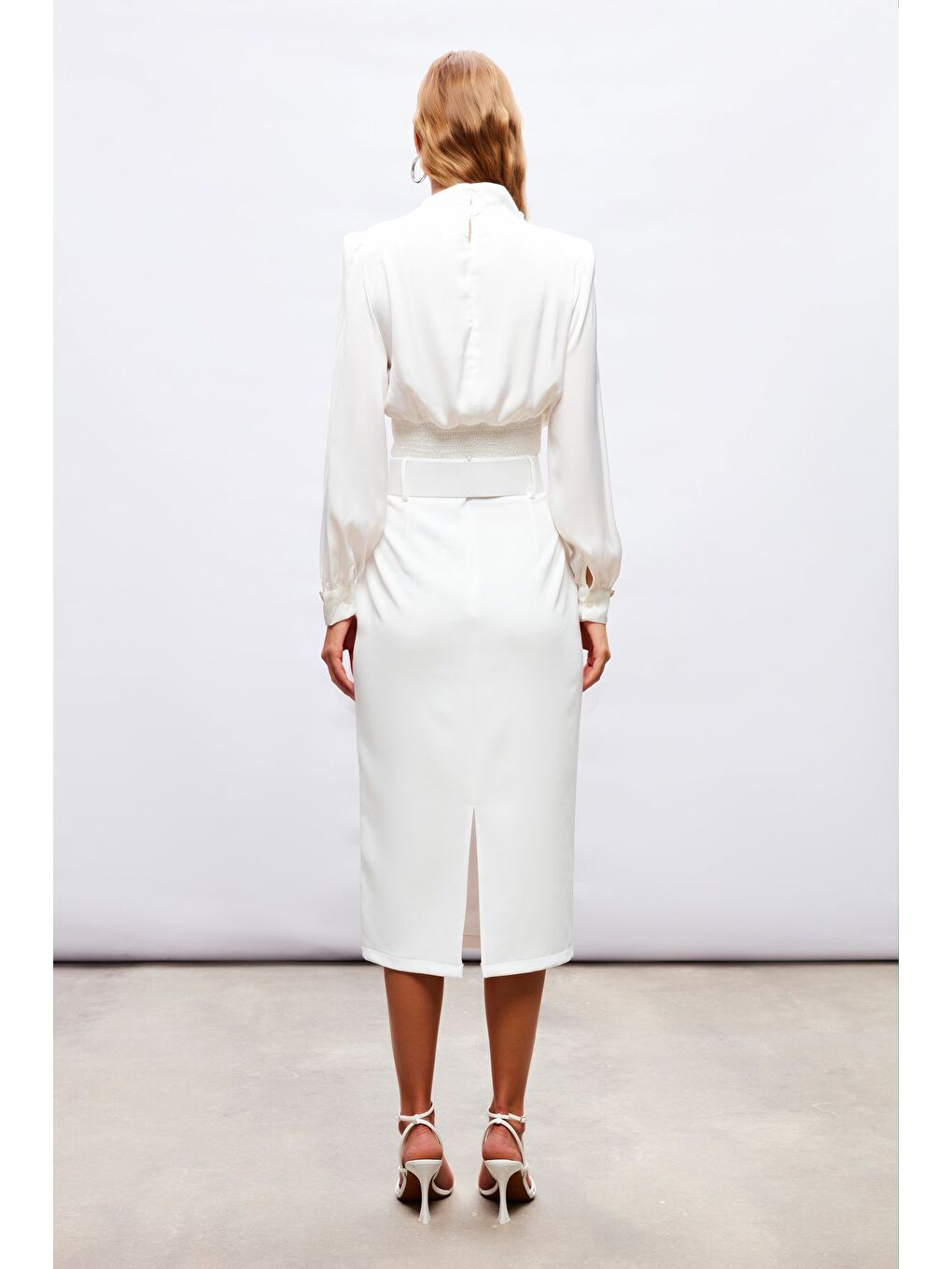 Kemerli Kalem Etek - Ekru-6