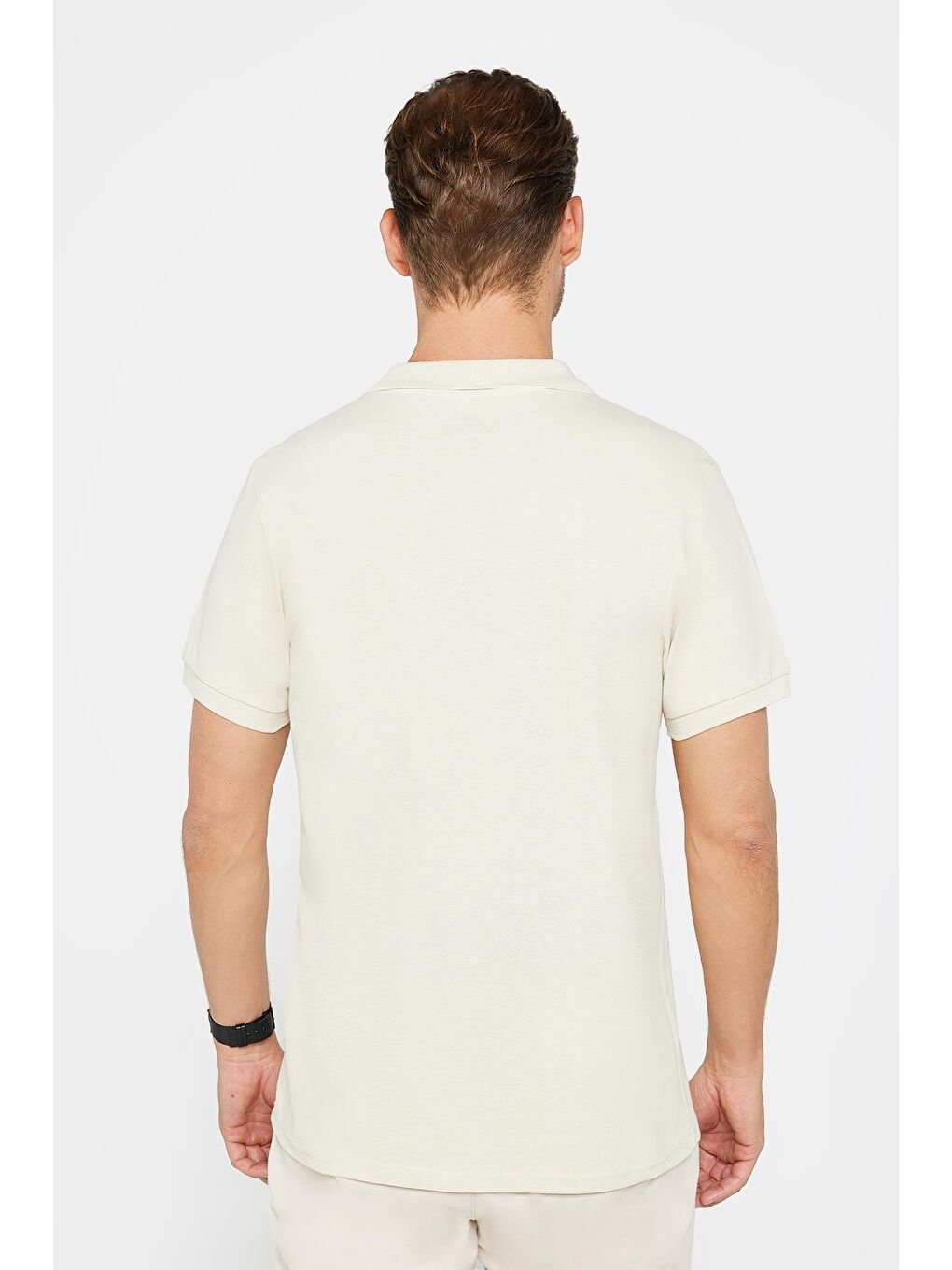 Erkek Slim Fit Dar Kesim %100 Pamuk Düz Pike Ekru Polo Yaka Tişört-4