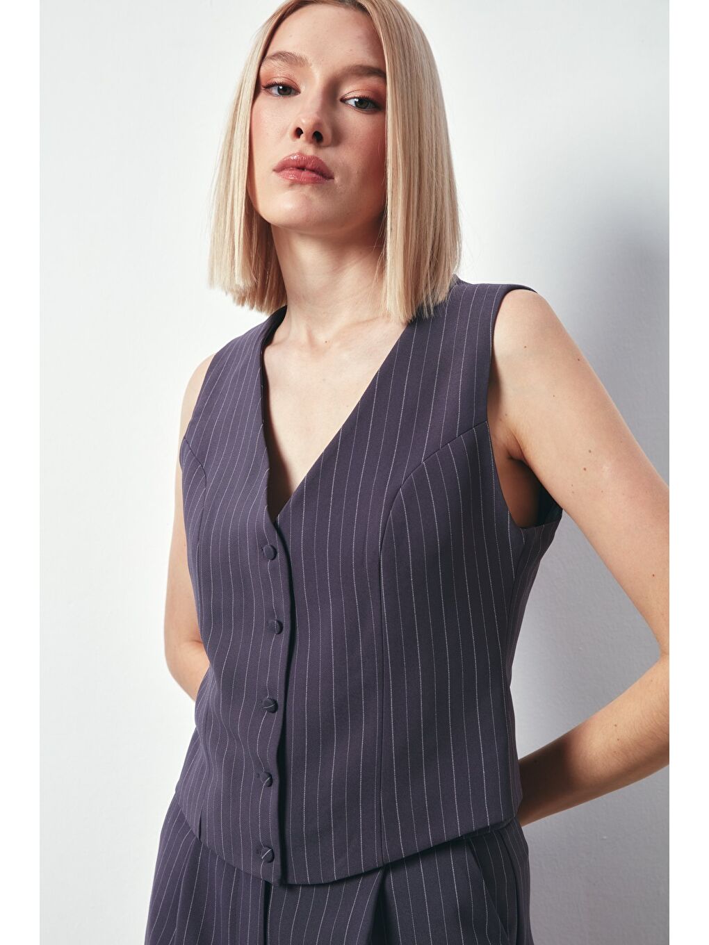 Düğmeli Yelek - Gri-1