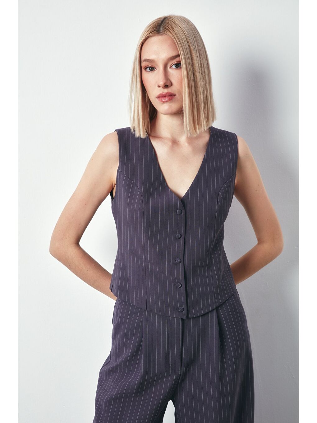 Düğmeli Yelek - Gri-2