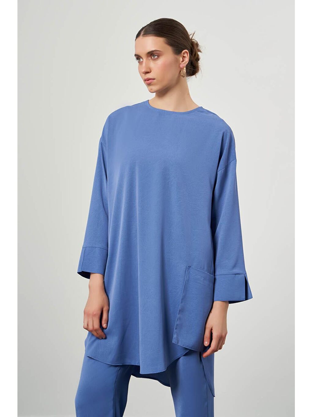 Desen Dokulu Cepli İndigo Tunik-1