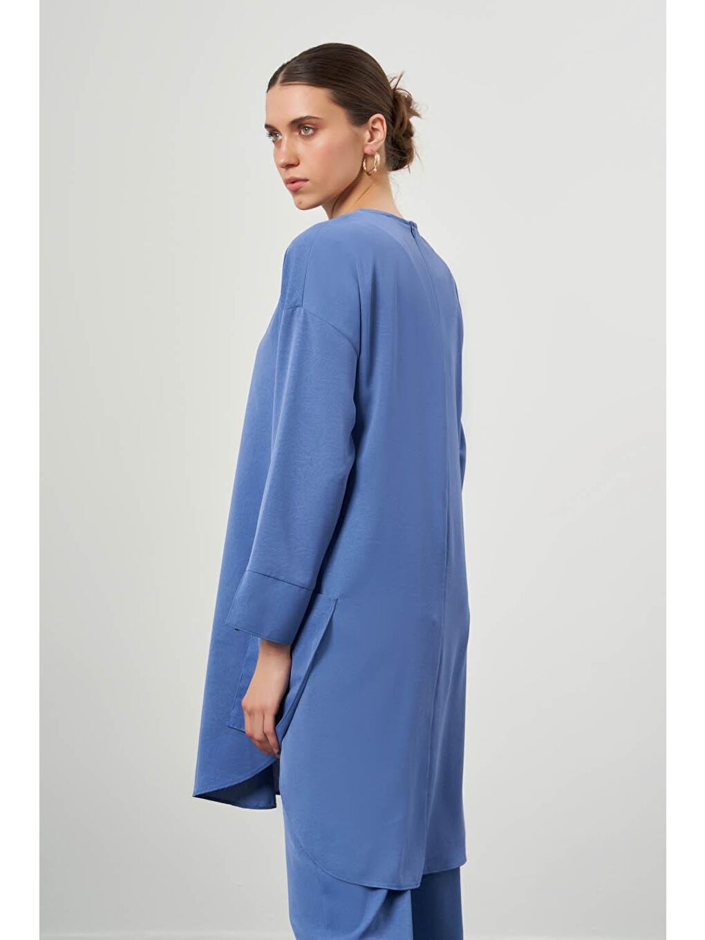 Desen Dokulu Cepli İndigo Tunik-2