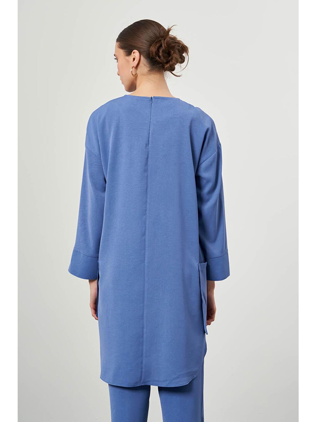 Desen Dokulu Cepli İndigo Tunik-3