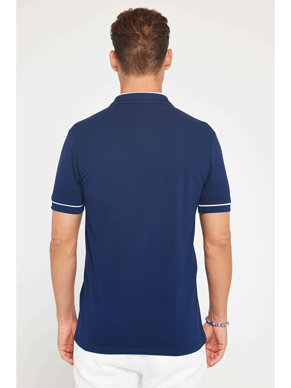 TUDORS Erkek Slim Fit Dar Kesim %100 Pamuk Düz Pike Fermuarlı Lacivert Polo Yaka Tişört - 4