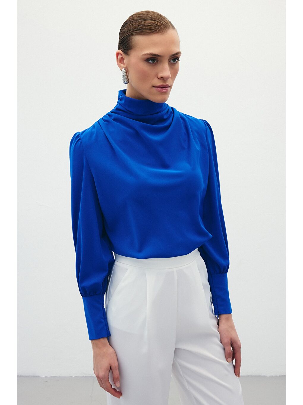 Drape Detaylı Bluz - Sax Mavi-1