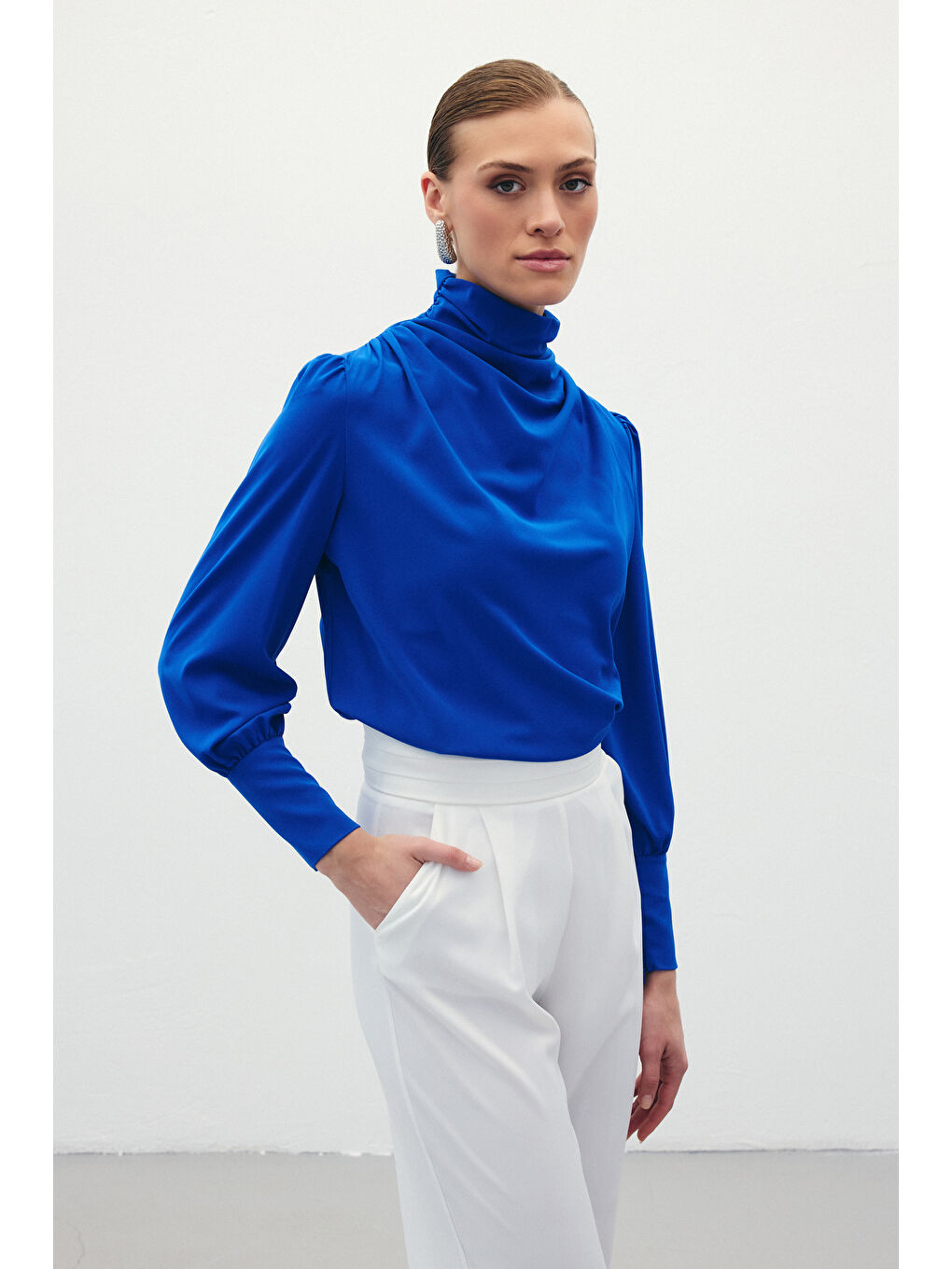 Drape Detaylı Bluz - Sax Mavi-2