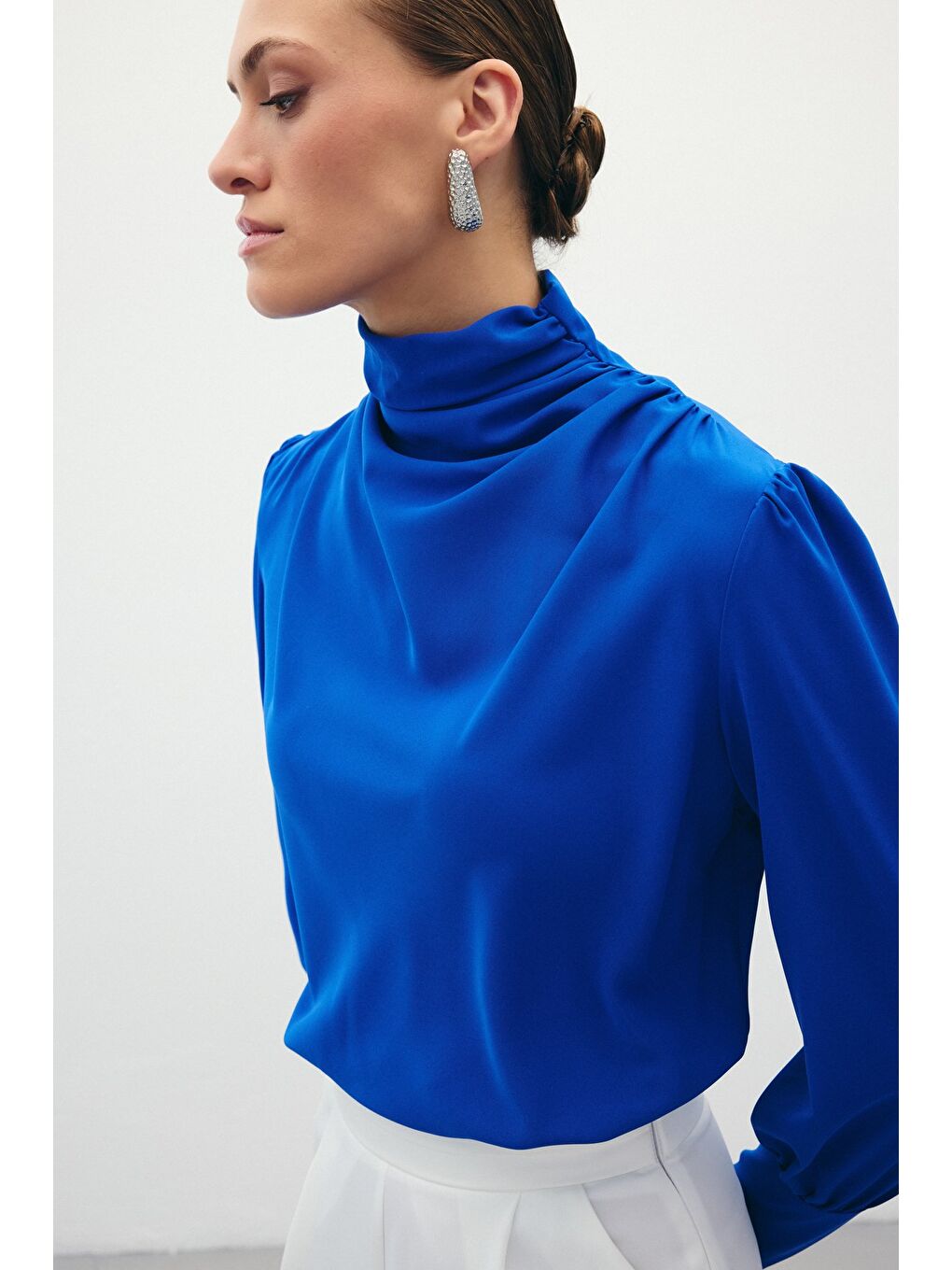 Drape Detaylı Bluz - Sax Mavi-3