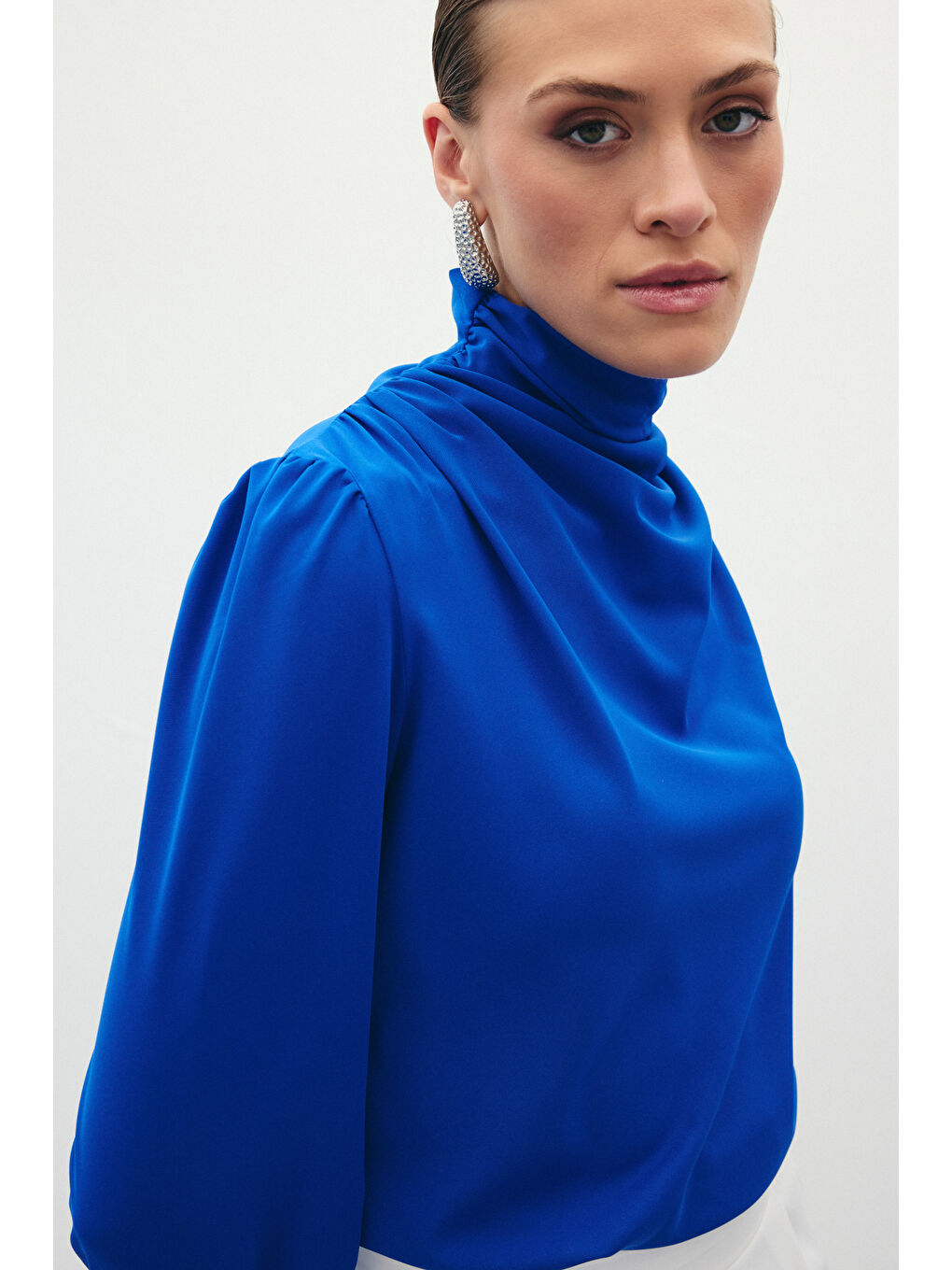 Drape Detaylı Bluz - Sax Mavi-4