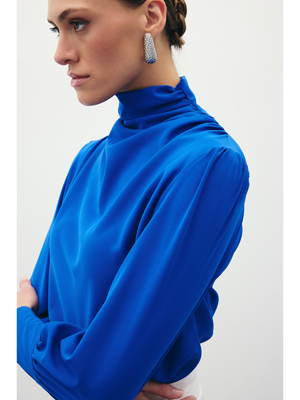 Drape Detaylı Bluz - Sax Mavi-5