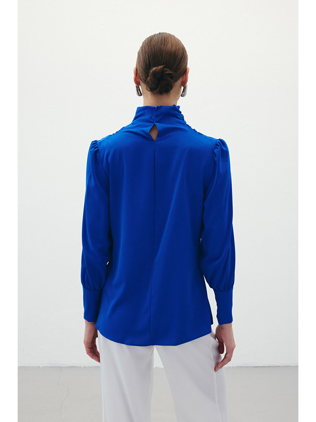 Drape Detaylı Bluz - Sax Mavi-7