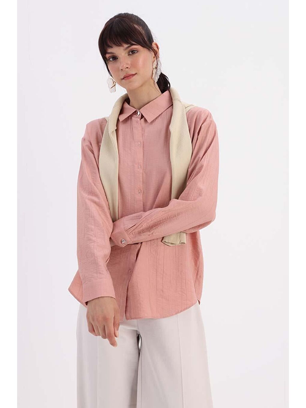 Pembe Gül Manşet Detaylı Düğmeli Gömlek