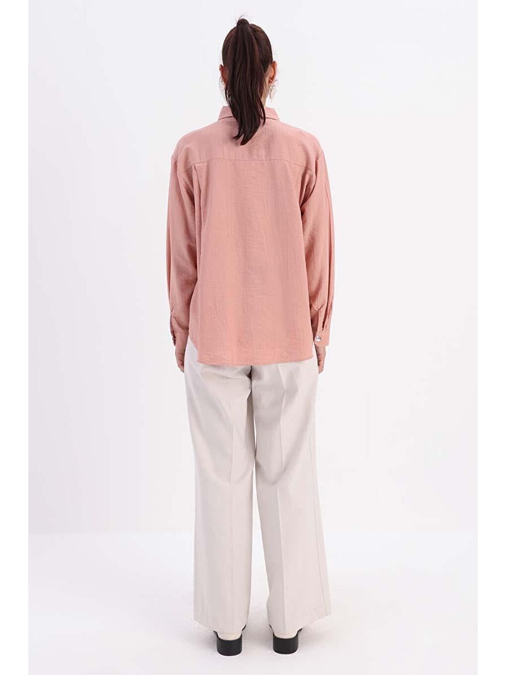 Pembe Gül Manşet Detaylı Düğmeli Gömlek-2