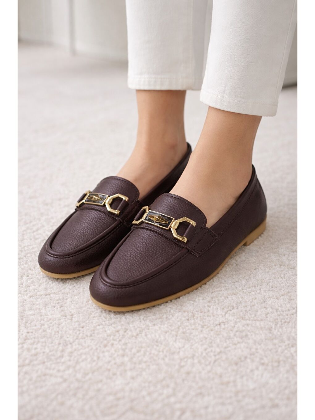 Kahverengi AL-2016 Rahat Taban Kadın Babet Anne Ayakkabısı Günlük Bayan Ayakkabı-4