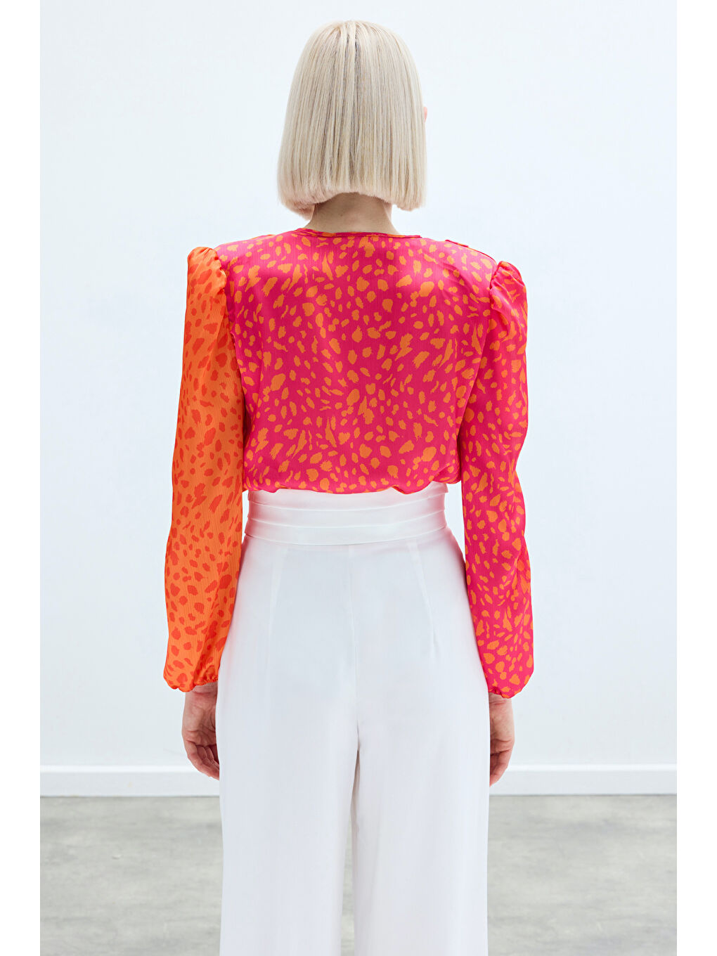 Turuncu Kruvaze Desenli Bodysuit - Oranj-Fuşya-7