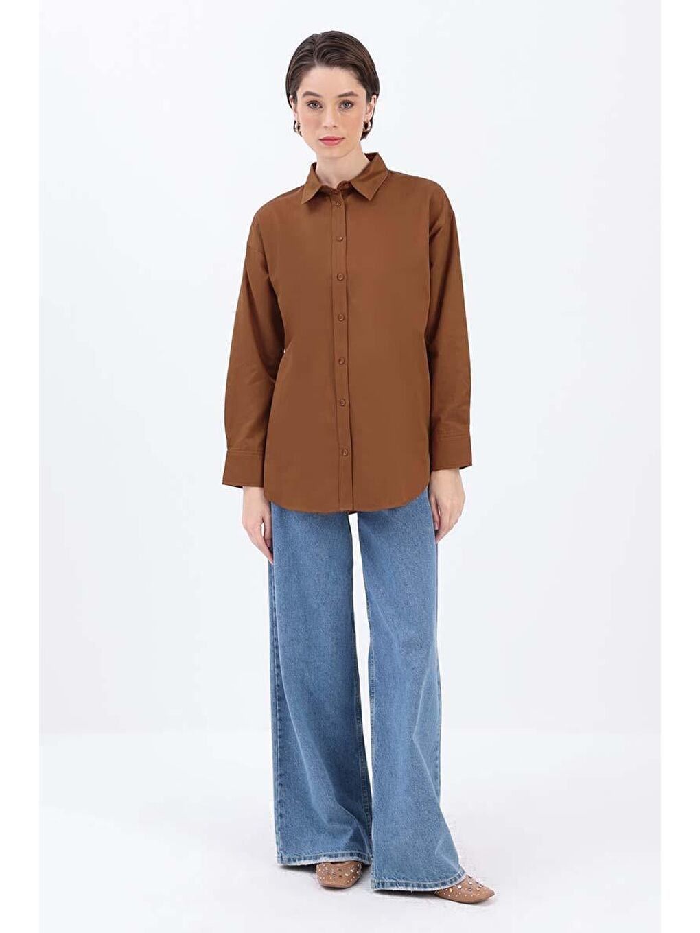 Kahverengi Kahve Önden Ve Arkadan Düğmeli Gömlek-1