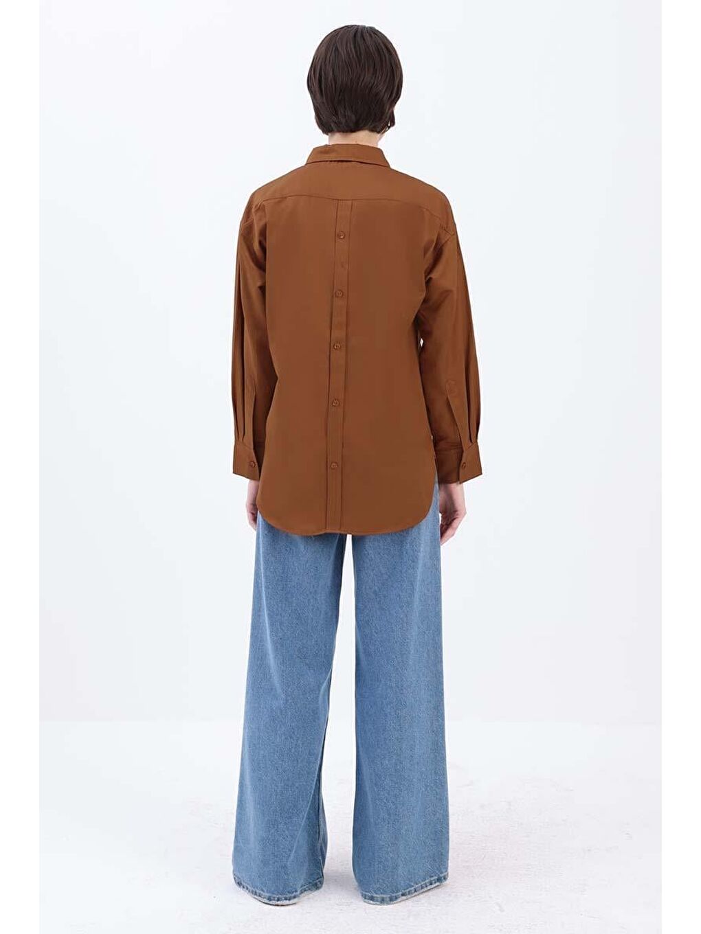 Kahverengi Kahve Önden Ve Arkadan Düğmeli Gömlek-3