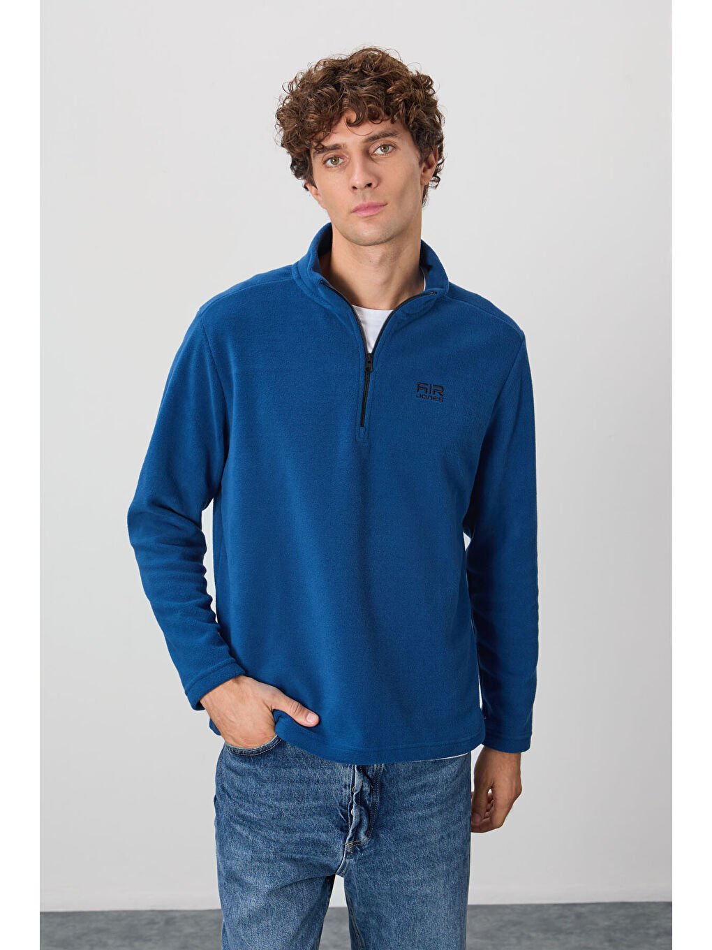 Lacivert River Parlament Dik Yaka Erkek Polar Sweatshirt - 88310