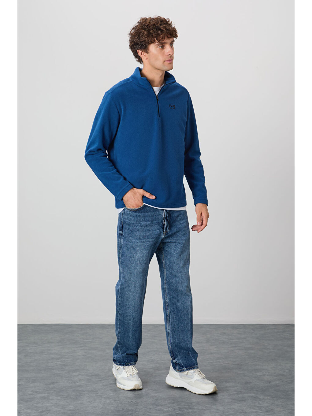 Lacivert River Parlament Dik Yaka Erkek Polar Sweatshirt - 88310-1