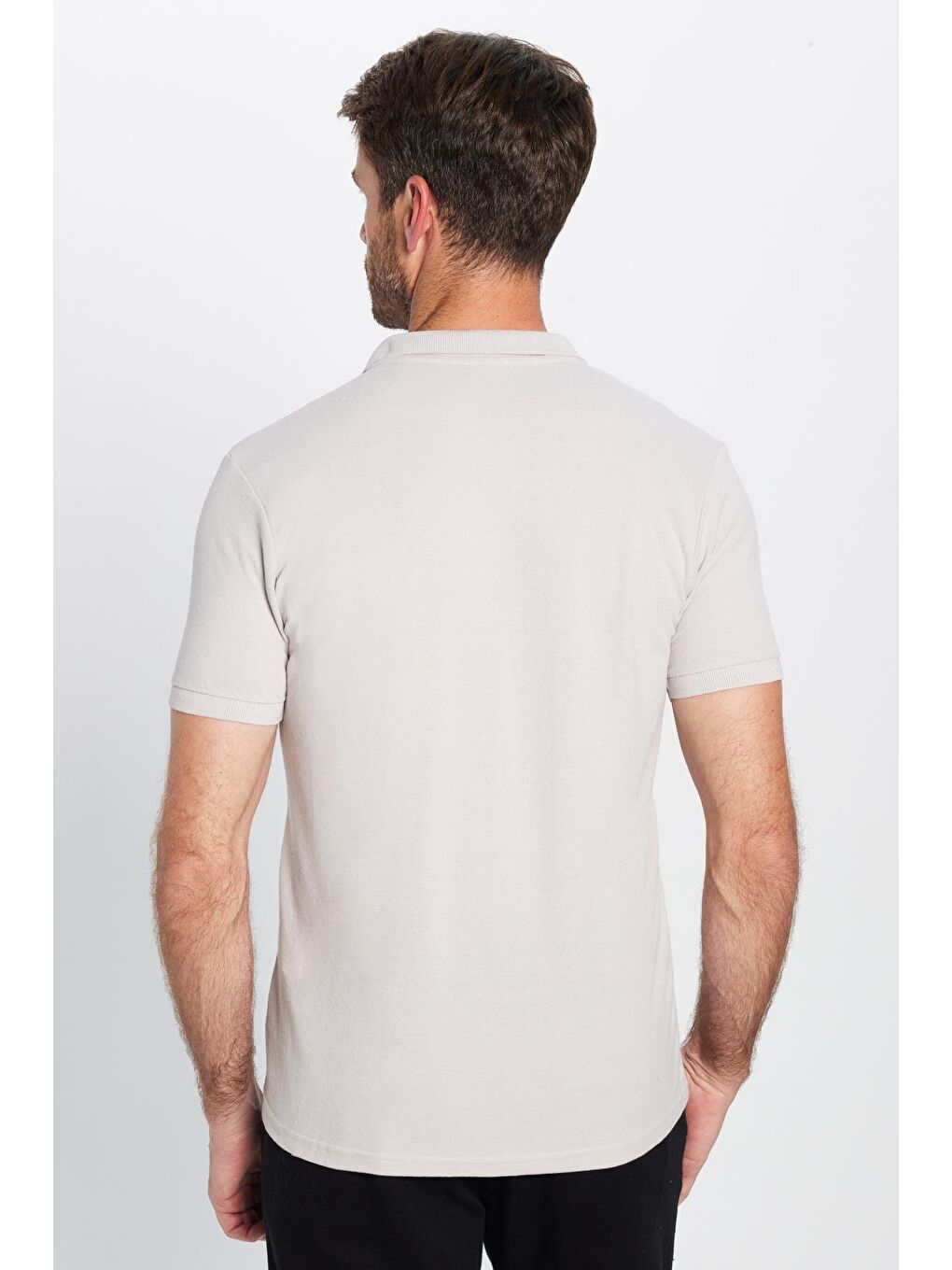 Erkek Slim Fit Dar Kesim Pamuklu Yumuşak Doku Nefes Alan Kumaş Kıvrılmaz Yaka Gri Polo Yaka Tişört-4