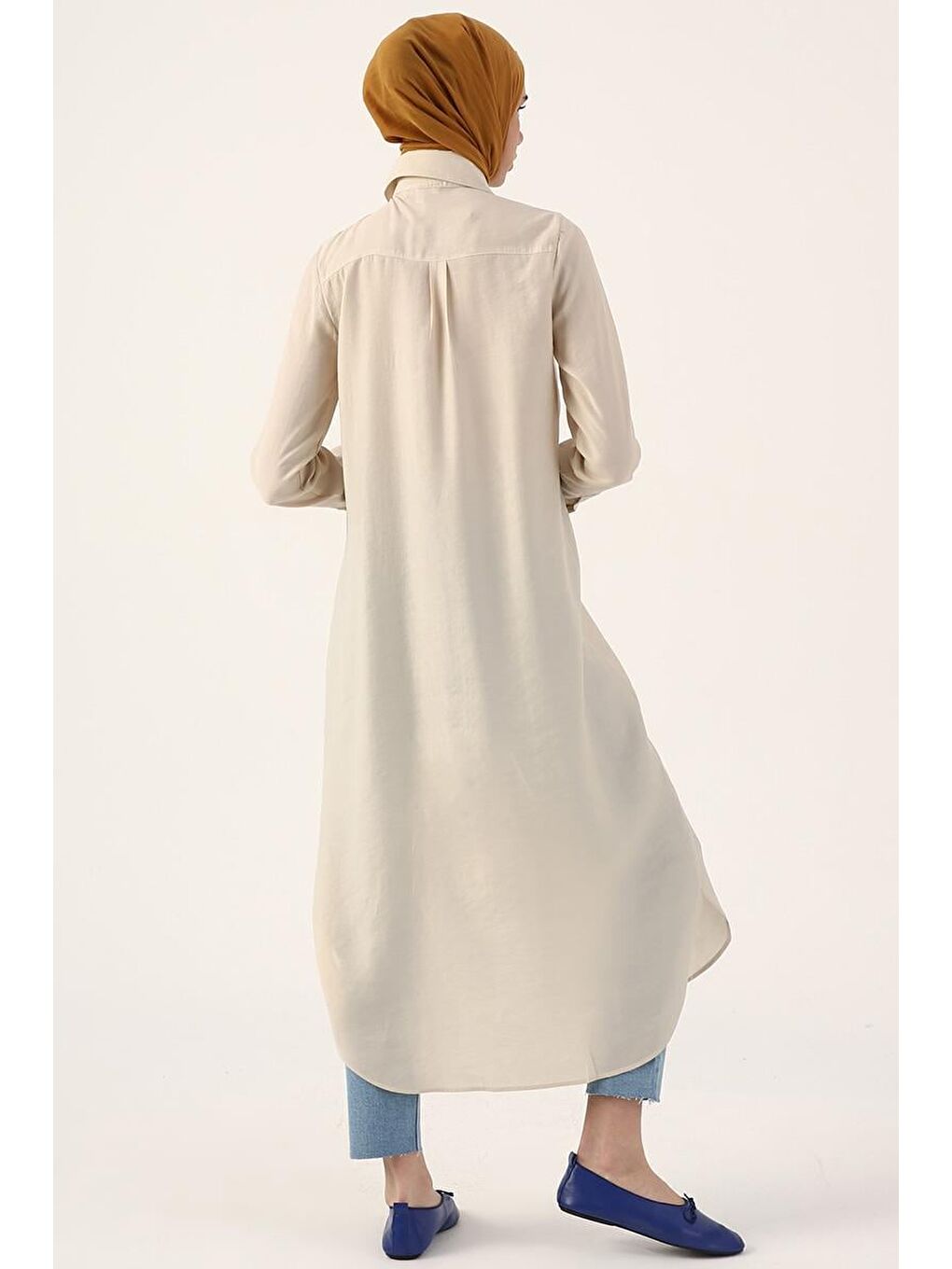 Bej Taş-Gizli Patlı Uzun Gömlek Tunik-3