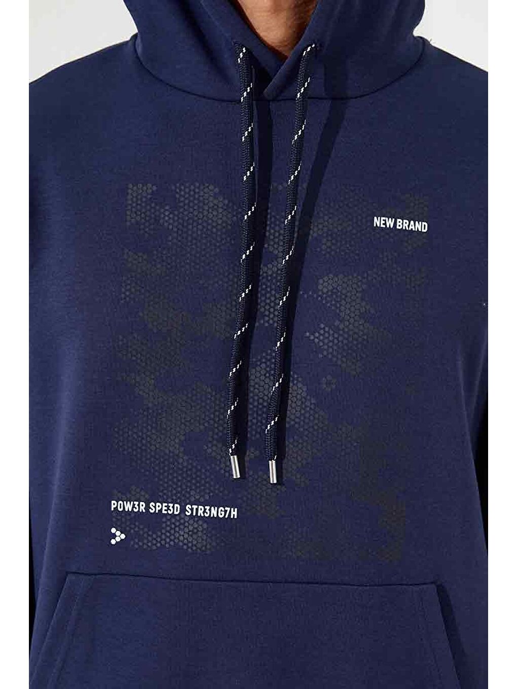 İndigo Kamuflaj Desen Baskılı Standart Kalıp Kapüşonlu  Erkek Hoodie - 87884-3